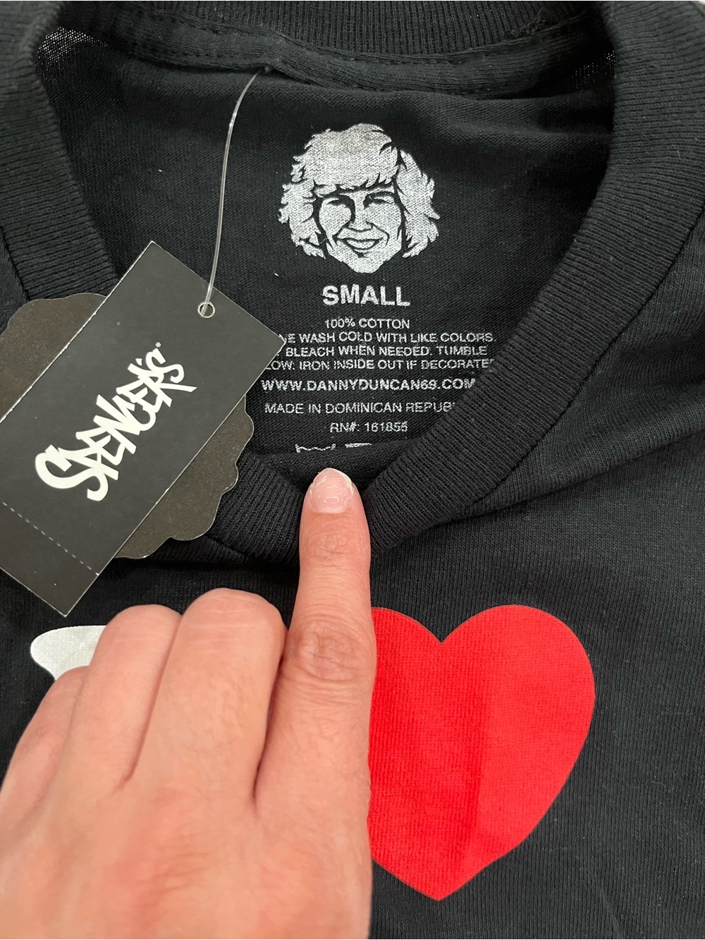 Danny Duncan Black Tee with Red Heart Graphic - Small